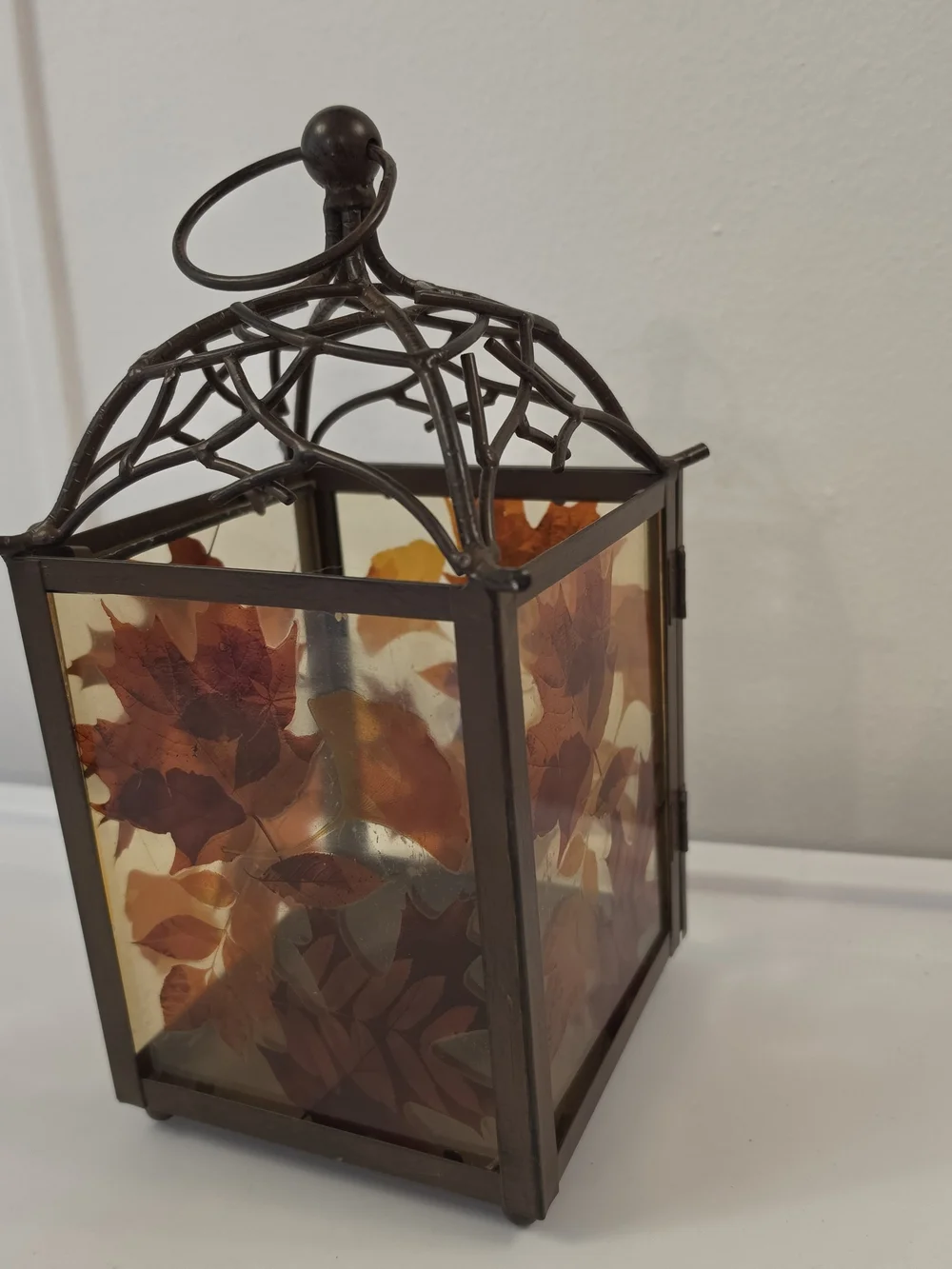 Autumn Leaf Decorative Lantern - Brown Yankee Candle Glass Pressed Leaves
